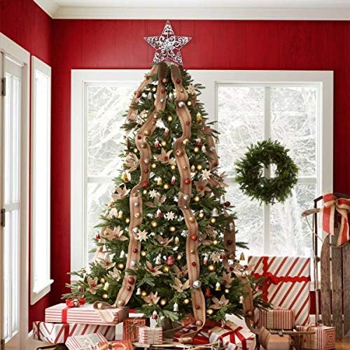 Karácsonyi Csillag csúcsdíszt - 8 Cm Ezüst Csillogó karácsonyfadísz Üreges Fém Csillag karácsonyfa Díszítés