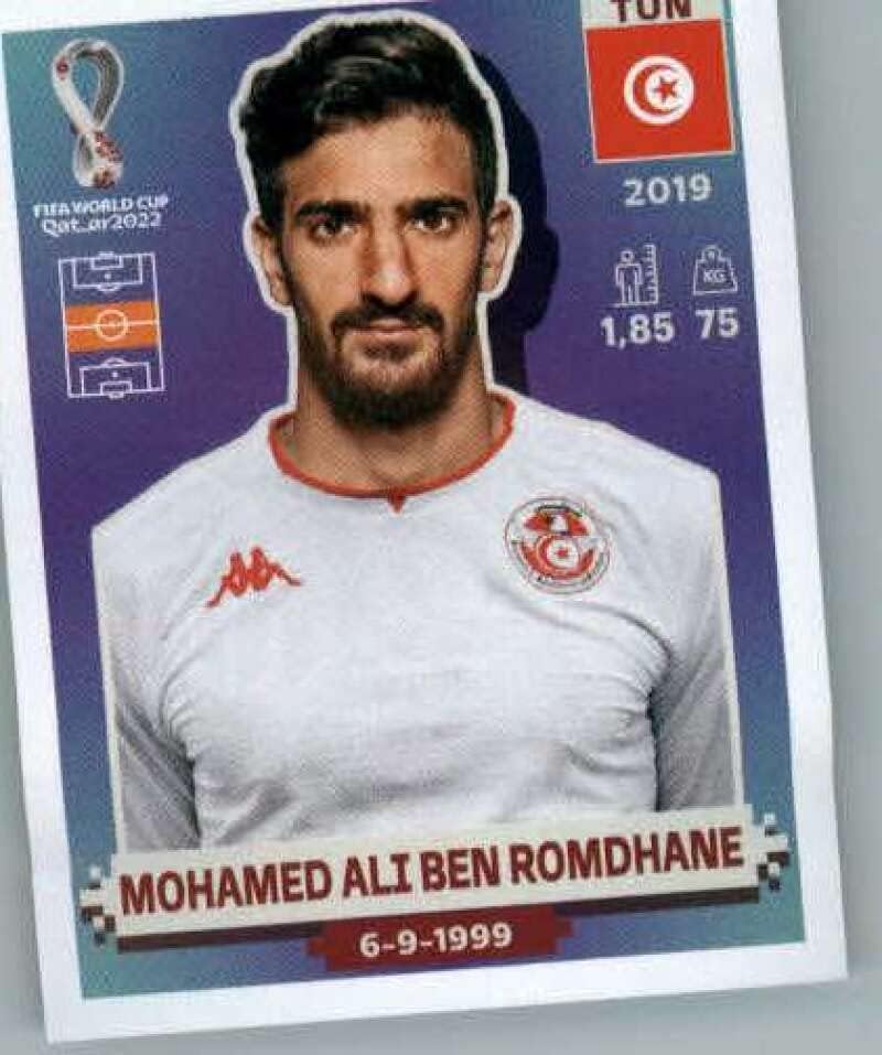 2022 Panini Világ Kupa, Katar Matrica TUN12 Mohamed Ali Ben Romdhane D Csoport Tunézia Mini Matrica Trading Card