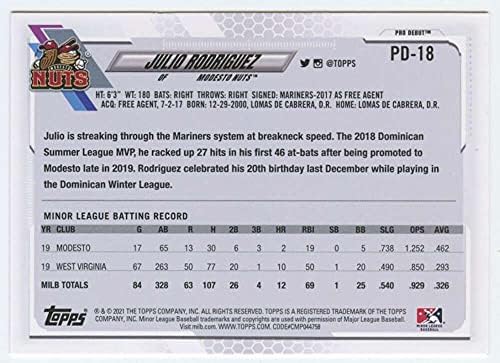 2021 Topps Pro Debütáló PD-18 Julio Rodriguez Modesto Nuts RC Újonc Baseball Trading Card