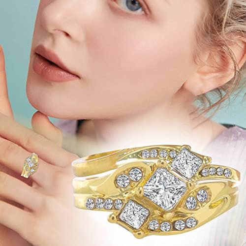 Napraforgó a Gyűrű Mérete 11 Gyémánt Szett Női Esküvői jegygyűrű Arany Rózsa Arany Gyémánt Utánzat Cirkon Gyűrű Hullám Mintás Gyűrű (Rose