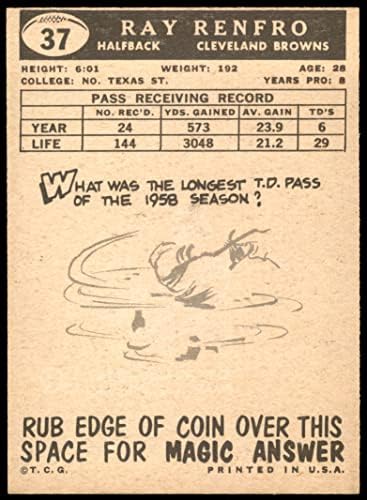 1959 Topps 37 Ray Renfro Cleveland Browns-FB (Foci Kártya) VG Browns-FB-N. Texas