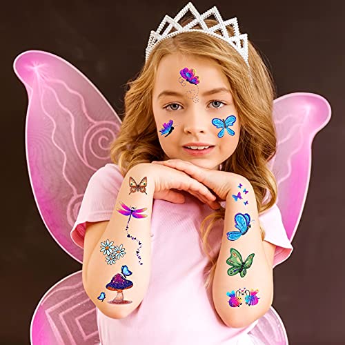 Konsait Csillogó Ideiglenes Tetoválás Lányoknak, 24 Lap Pillangó Tündér, Sellő Virág Tetoválás Matricák Gyerekeknek, Vízálló