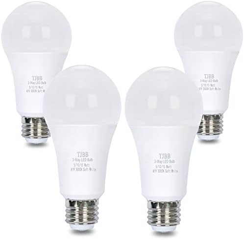 4 Pack 3-Way LED Izzók 50-100-150 Watt Puha, Fehér 3000K Egyenértékű, 700/1400/2100 Lumen, Szabványos 19 Beltéri E26 Bázis 5-10-15W