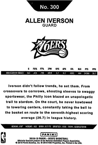 2018-19 NBA Karika Kosárlabda 300 Allen Iverson Philadelphia 76ers Tribute Hivatalos Kereskedési Kártya által Panini
