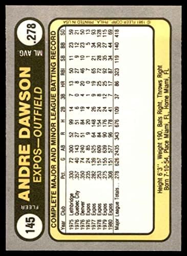 1981 Fleer 145 Andre Dawson Kiállítások (Baseball Kártya) NM/MT Kiállítások