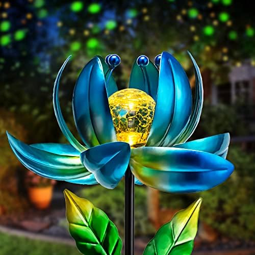 Napelemes Kerti Lámpák Fém Virág Dekoráció, Színes Forgó Szélmalom Lotus Út Ligths LED Repedt kristálygömb Kültéri Dekoratív Tét
